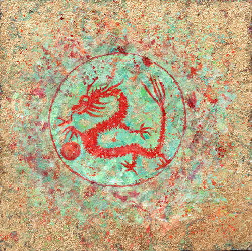 MAURAH ROTER DRACHE IM GR&Uuml;NEN MOND